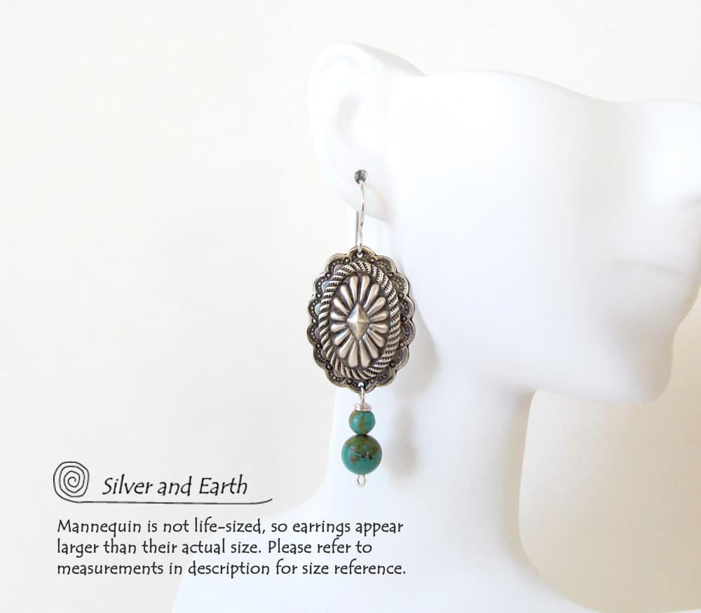 Sterling Silver Concho Earrings with Turquoise - Southwestern Silver Jewelry