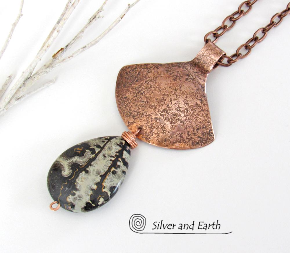 Paintbrush Jasper Copper Necklace - Earthy Natural Stone Jewelry