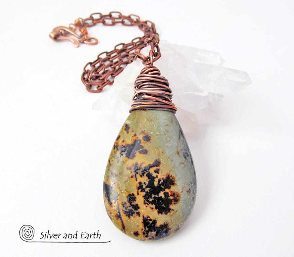 Paintbrush Jasper Necklace - Wire Wrapped Stone Jewelry