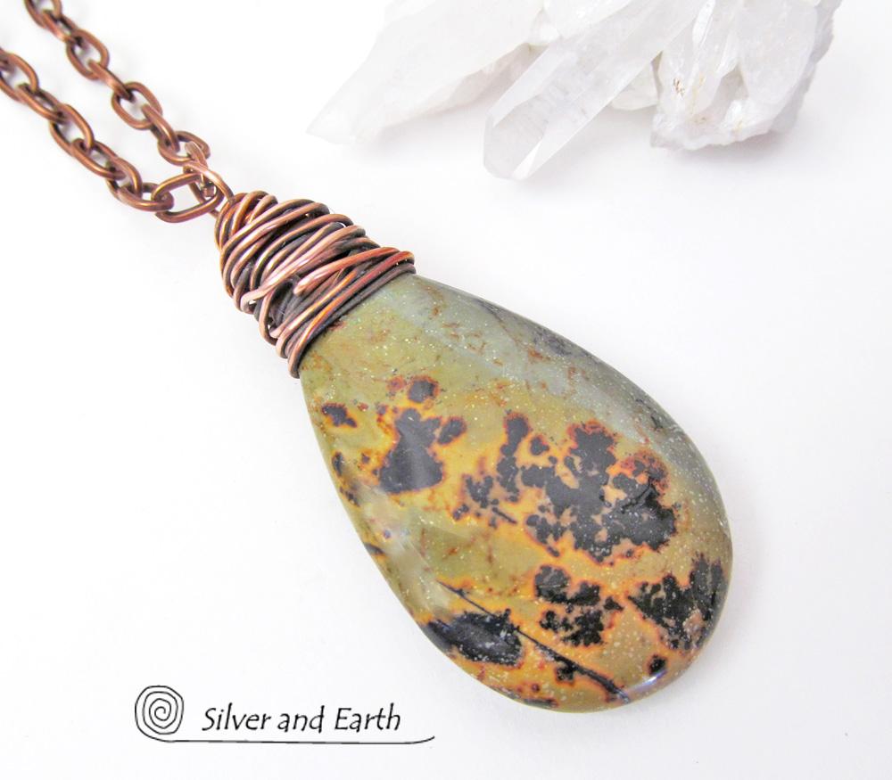 Paintbrush Jasper Necklace - Wire Wrapped Stone Jewelry