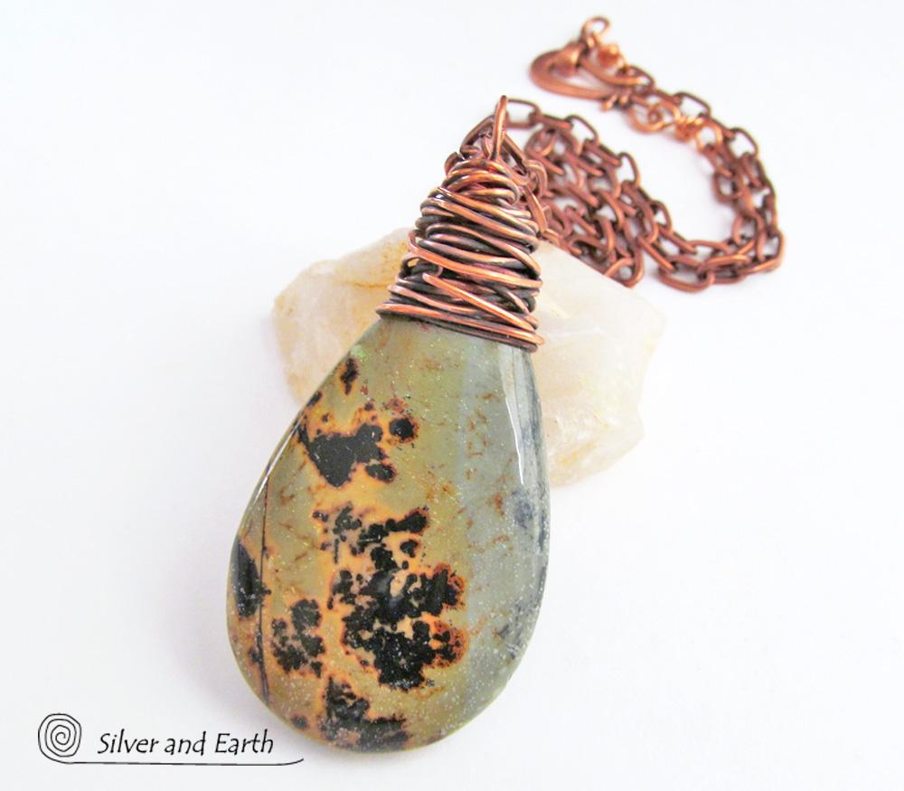 Paintbrush Jasper Necklace - Wire Wrapped Stone Jewelry