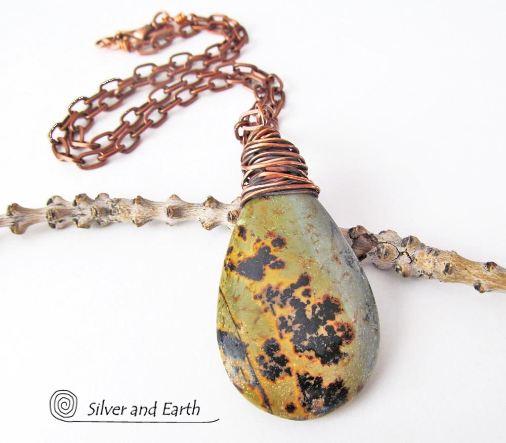 Paintbrush Jasper Necklace - Wire Wrapped Stone Jewelry