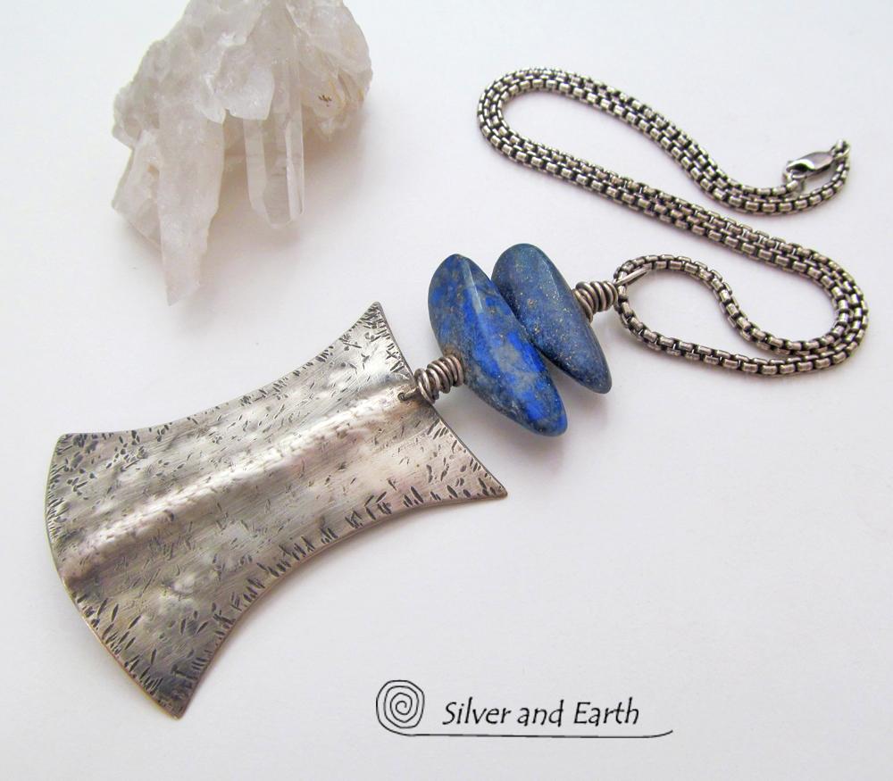 Lapis Lazuli Sterling Silver Necklace - Ethnic Tribal Inspired Jewelry
