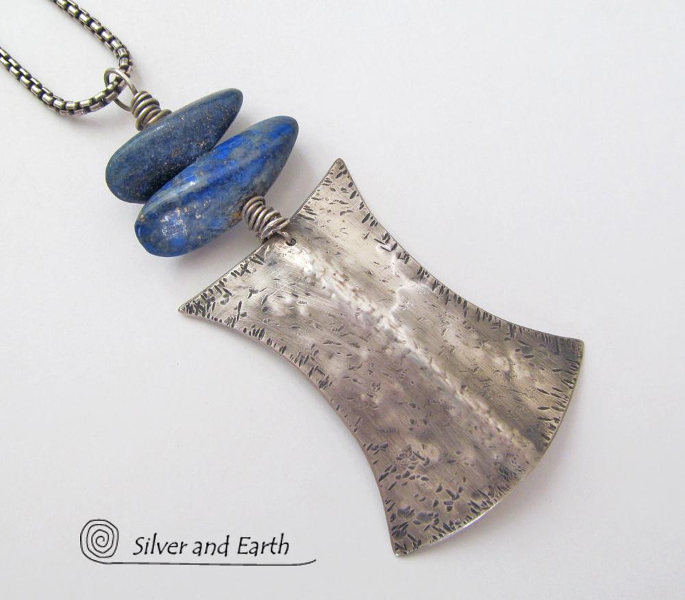 Lapis Lazuli Sterling Silver Necklace - Ethnic Tribal Inspired Jewelry
