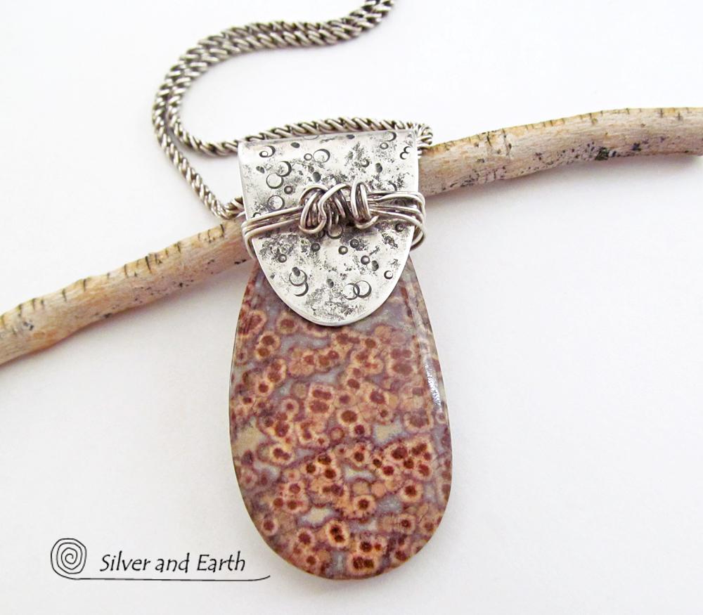 Birdseye Rhyolite Sterling Silver Necklace - Unique Natural Stone Jewelry