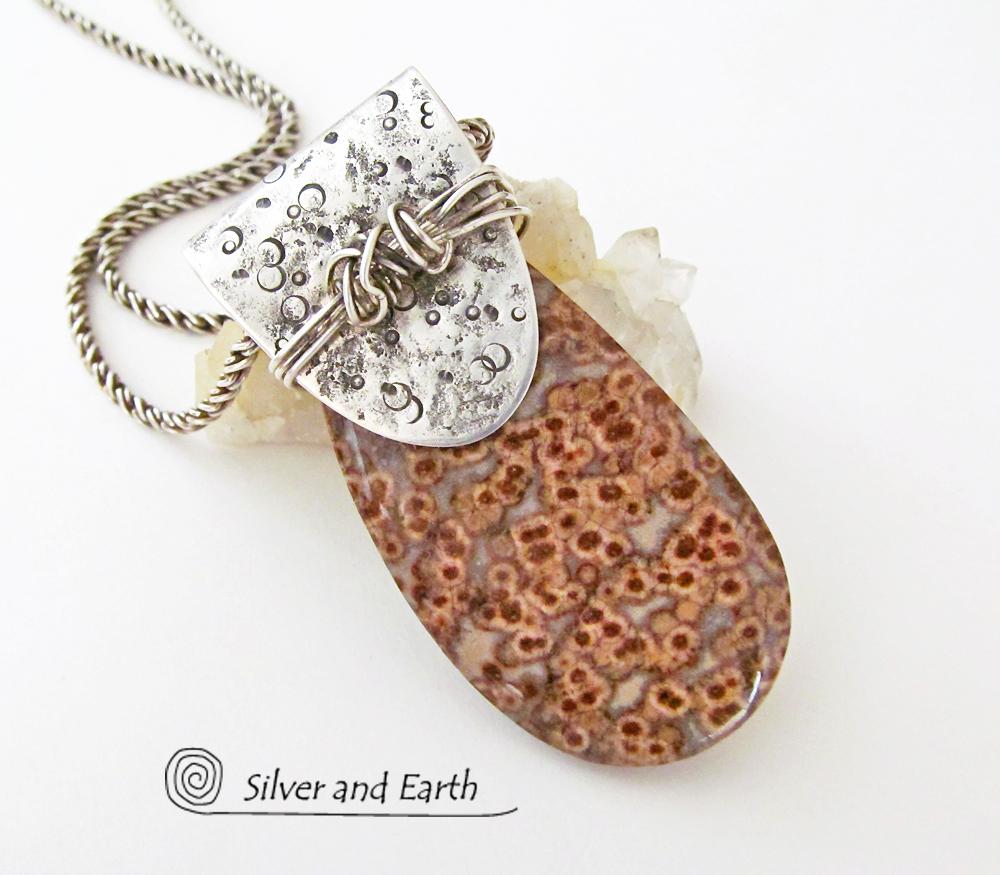 Birdseye Rhyolite Sterling Silver Necklace - Unique Natural Stone Jewelry