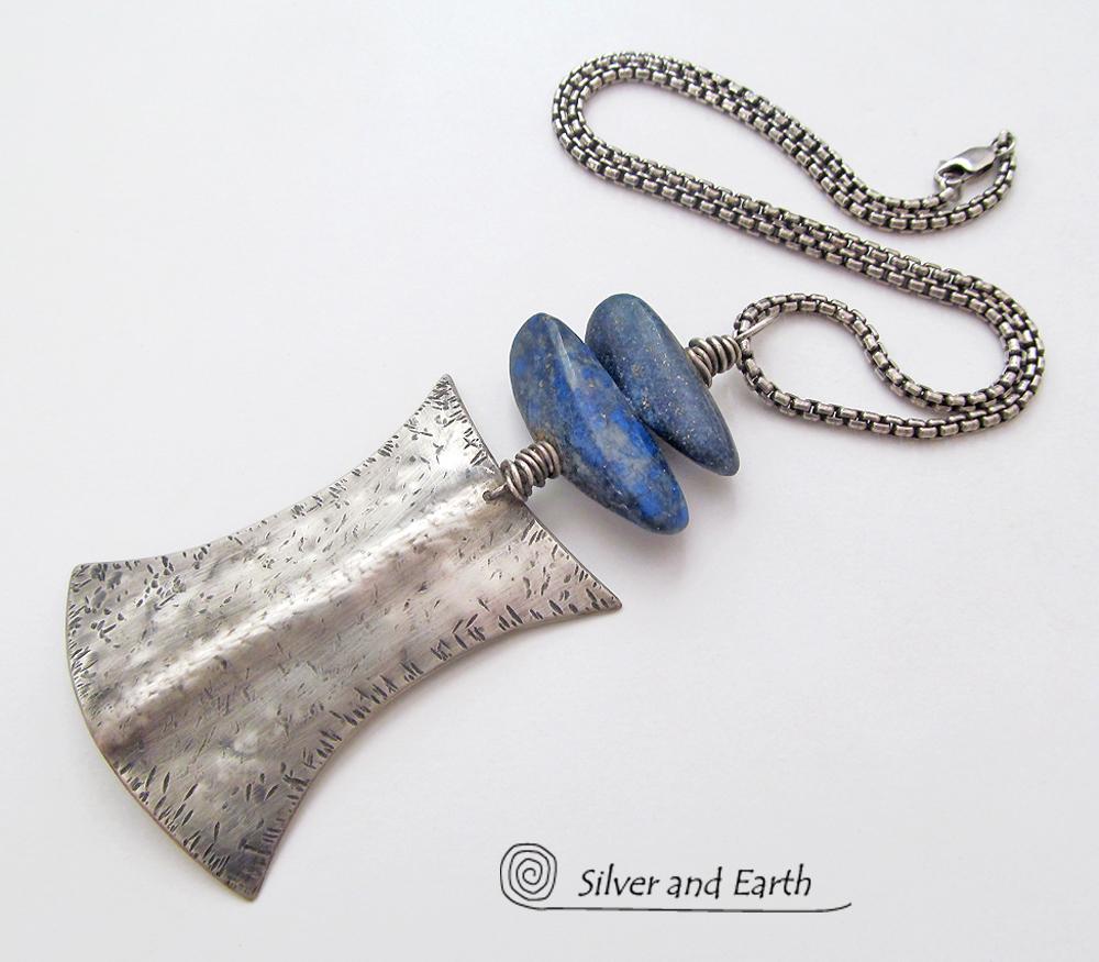 Lapis Lazuli Sterling Silver Necklace - Ethnic Tribal Inspired Jewelry