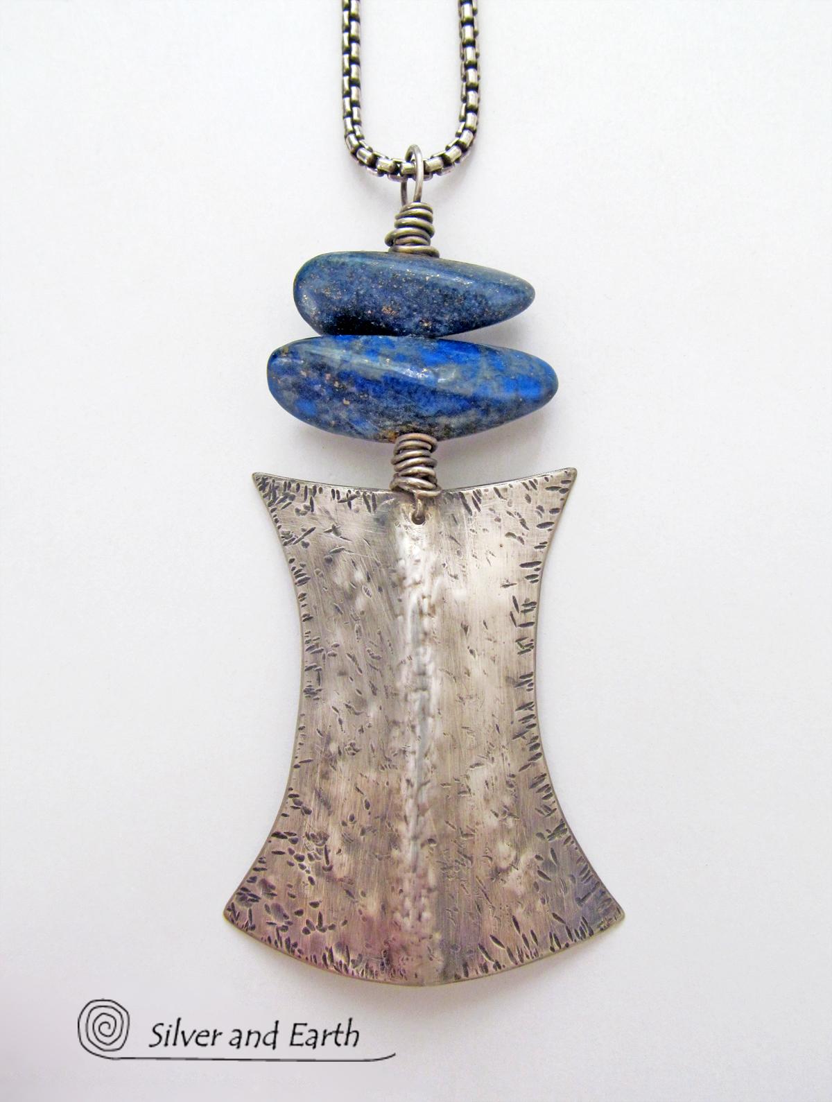 Lapis Lazuli Sterling Silver Necklace - Ethnic Tribal Inspired Jewelry