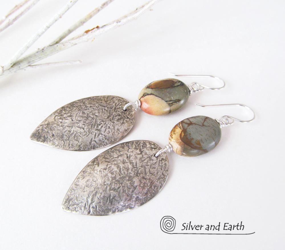 Picasso Jasper Sterling Silver Earrings - Natural Stone & Silver Jewelry