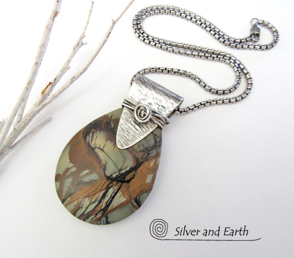 Picasso Jasper Sterling Silver Necklace - Natural Stone Jewelry