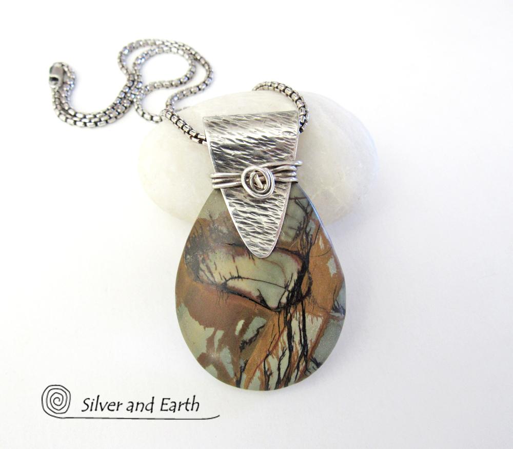 Picasso Jasper Sterling Silver Necklace - Natural Stone Jewelry