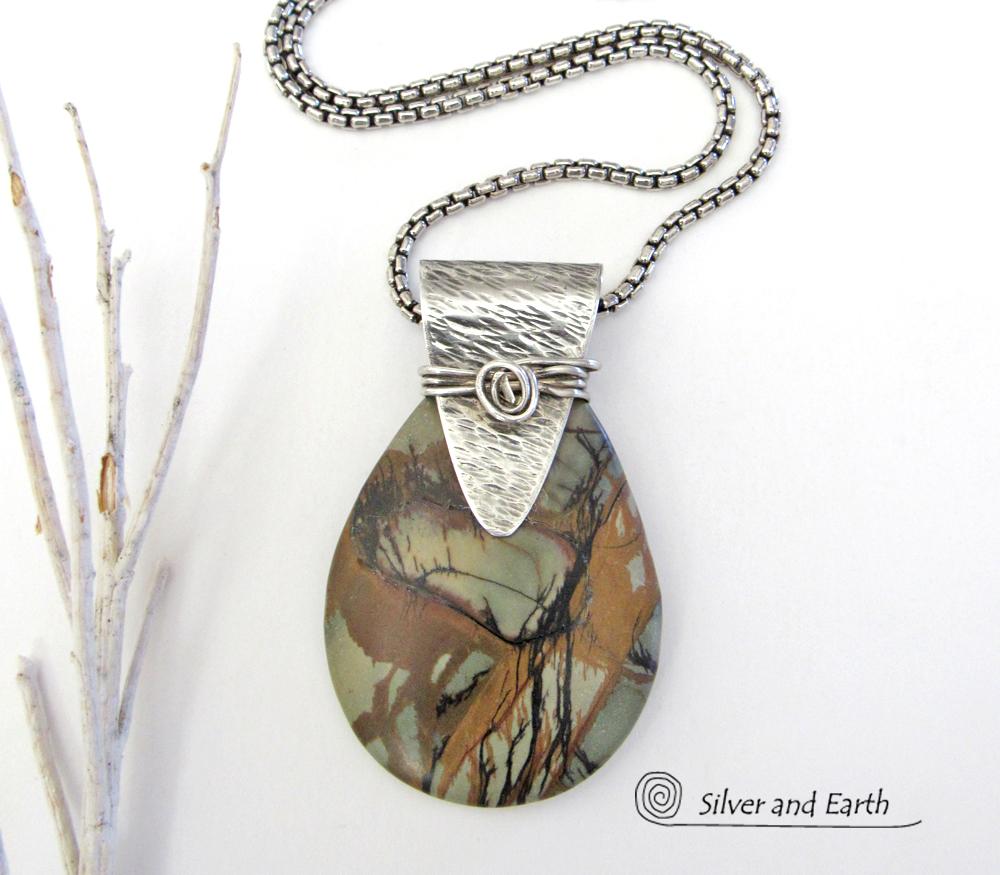 Picasso Jasper Sterling Silver Necklace - Natural Stone Jewelry