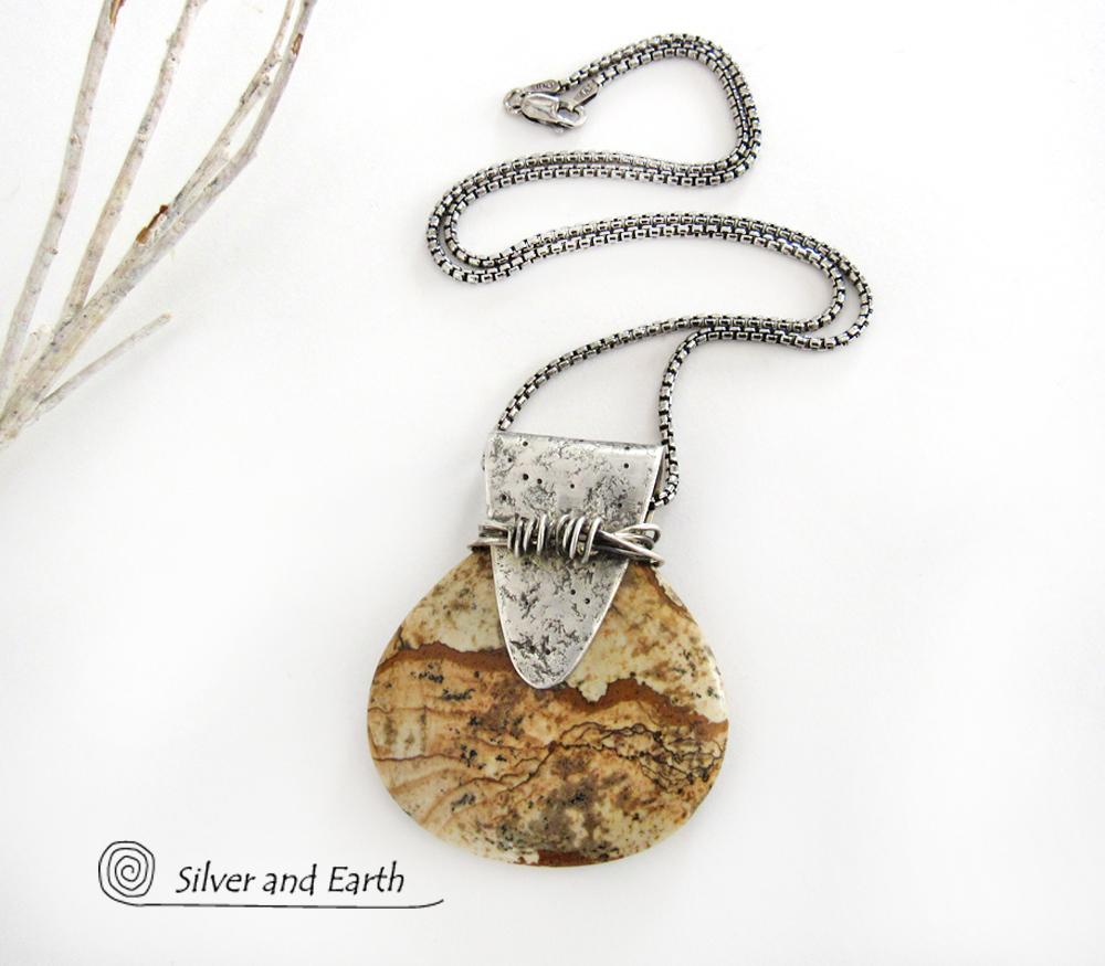 Picture Jasper Sterling Silver Necklace - Unique Handmade One of Kind Jewelry