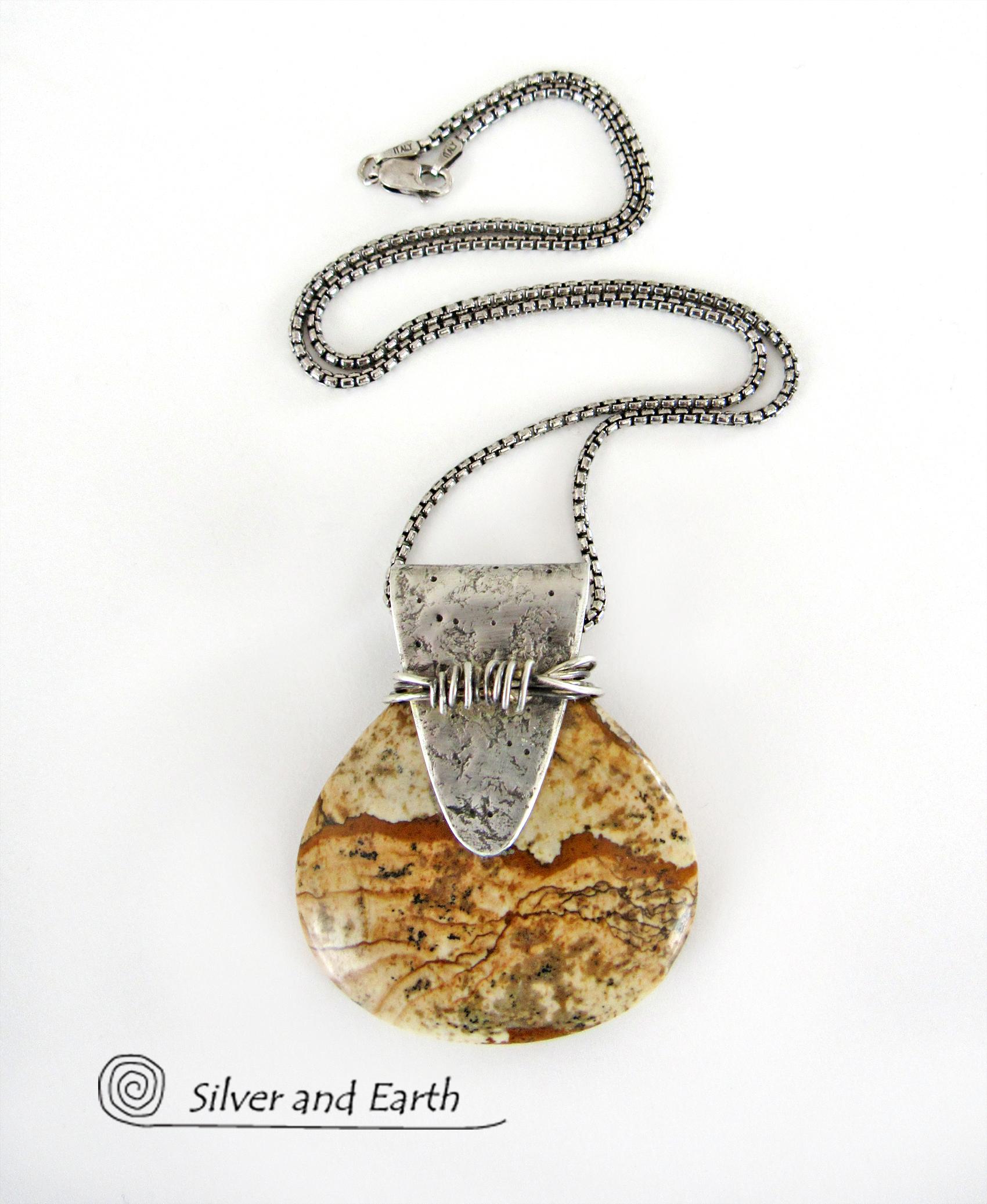 Picture Jasper Sterling Silver Necklace - Unique Handmade One of Kind Jewelry