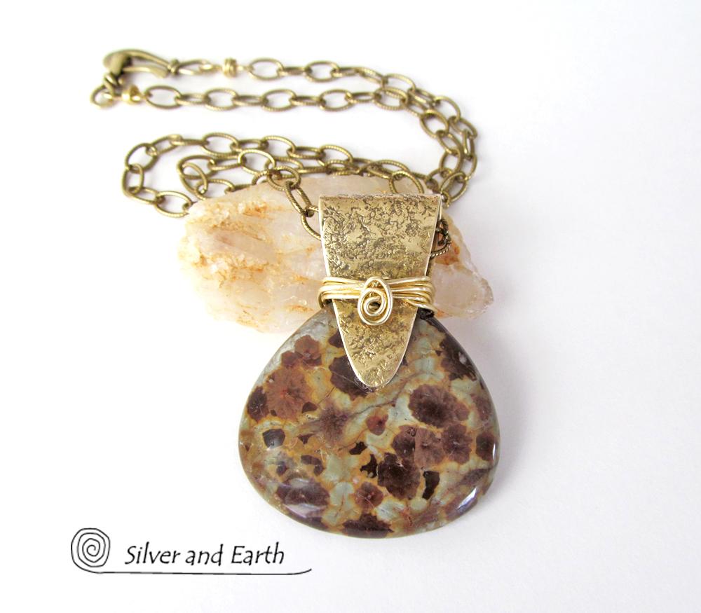 Poppy Jasper Necklace with Gold Brass - Unique Natural Stone Jewelry
