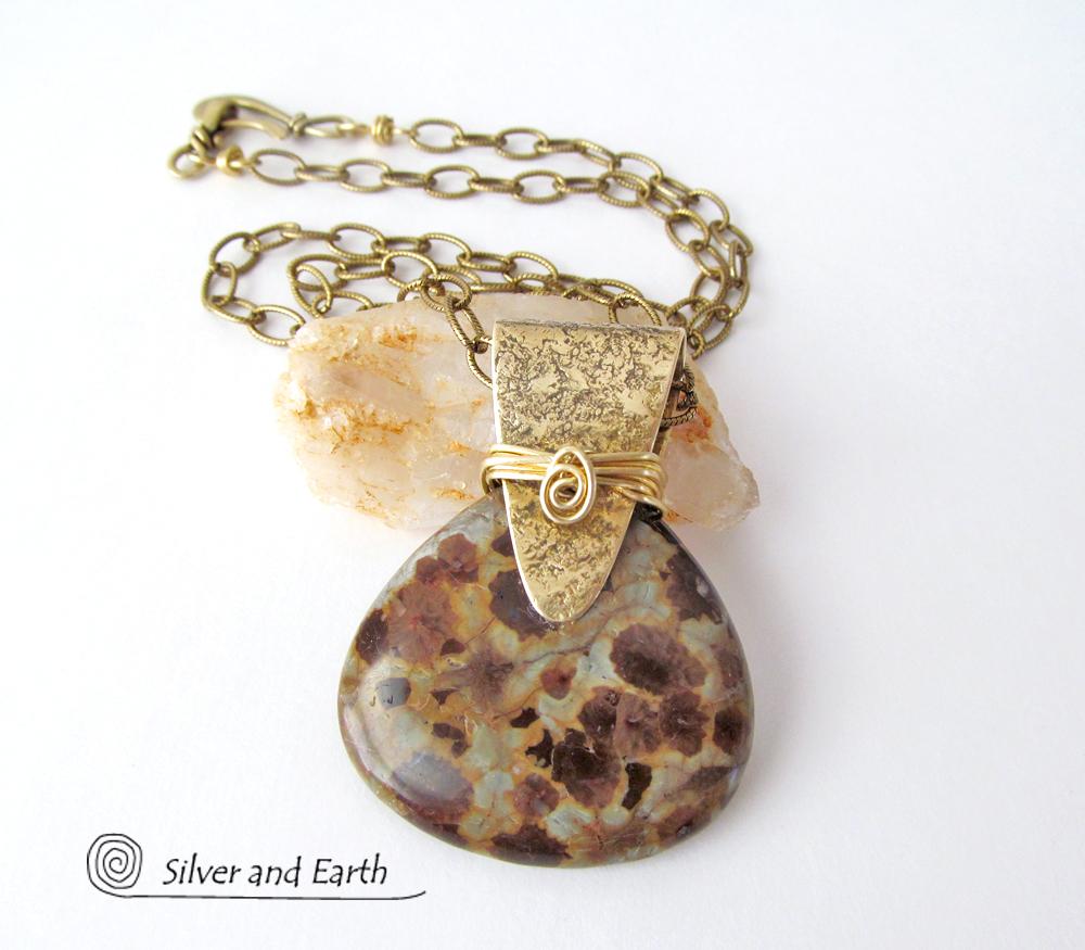 Poppy Jasper Necklace with Gold Brass - Unique Natural Stone Jewelry