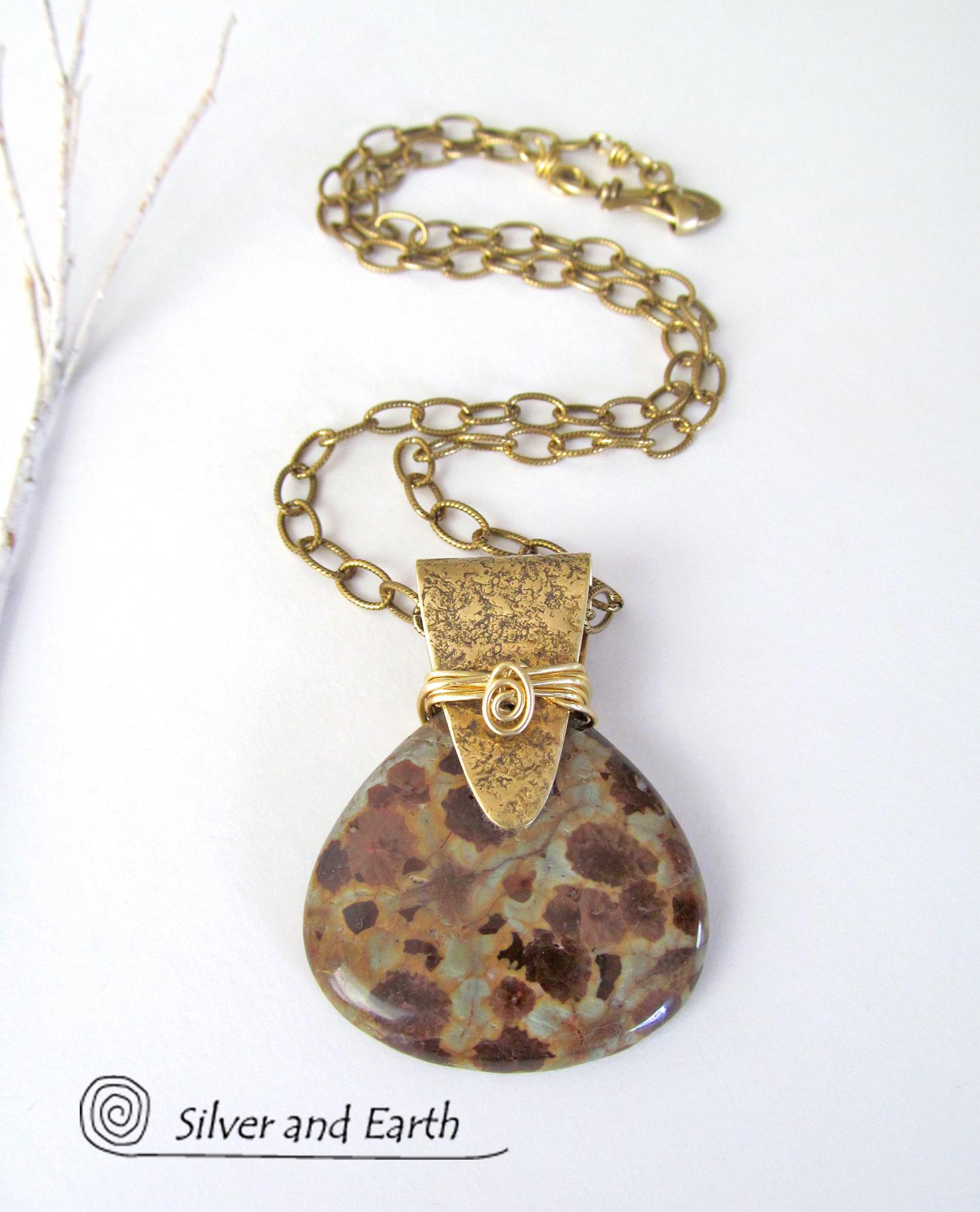 Poppy Jasper Necklace with Gold Brass - Unique Natural Stone Jewelry