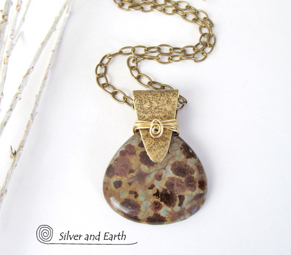 Poppy Jasper Necklace with Gold Brass - Unique Natural Stone Jewelry