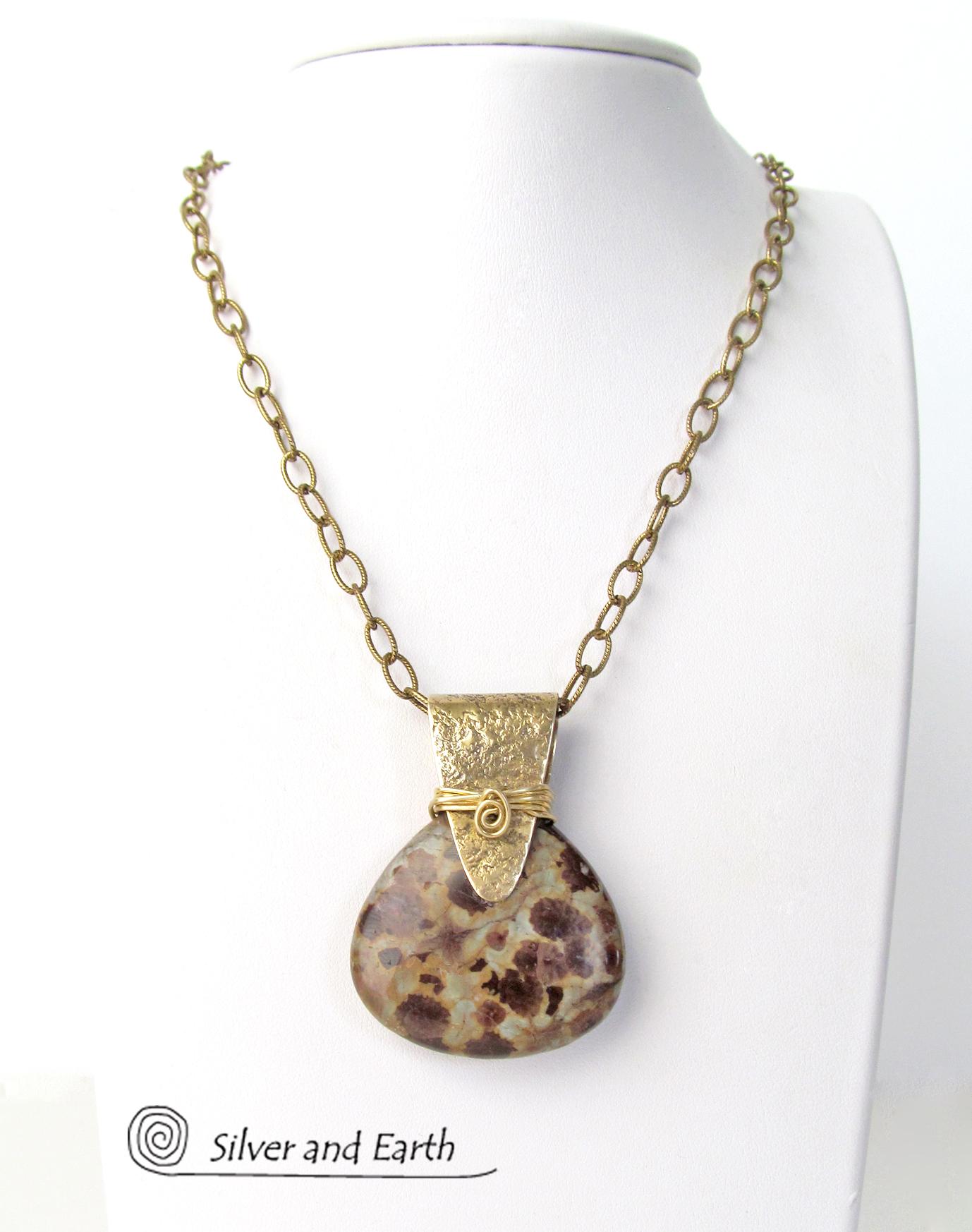 Poppy Jasper Necklace with Gold Brass - Unique Natural Stone Jewelry