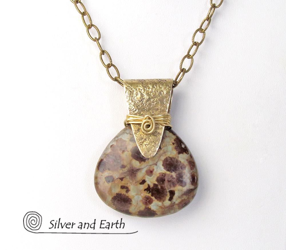 Poppy Jasper Necklace with Gold Brass - Unique Natural Stone Jewelry