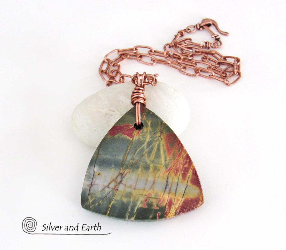 Red Creek Jasper Stone Pendant Necklace - Unisex Jewelry for Men or Women