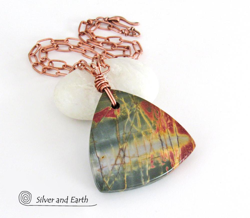 Red Creek Jasper Stone Pendant Necklace - Unisex Jewelry for Men or Women