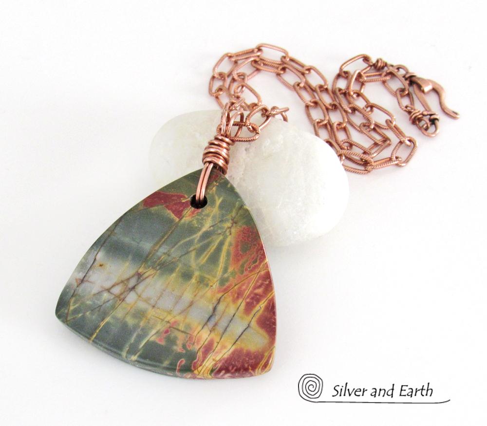 Red Creek Jasper Stone Pendant Necklace - Unisex Jewelry for Men or Women