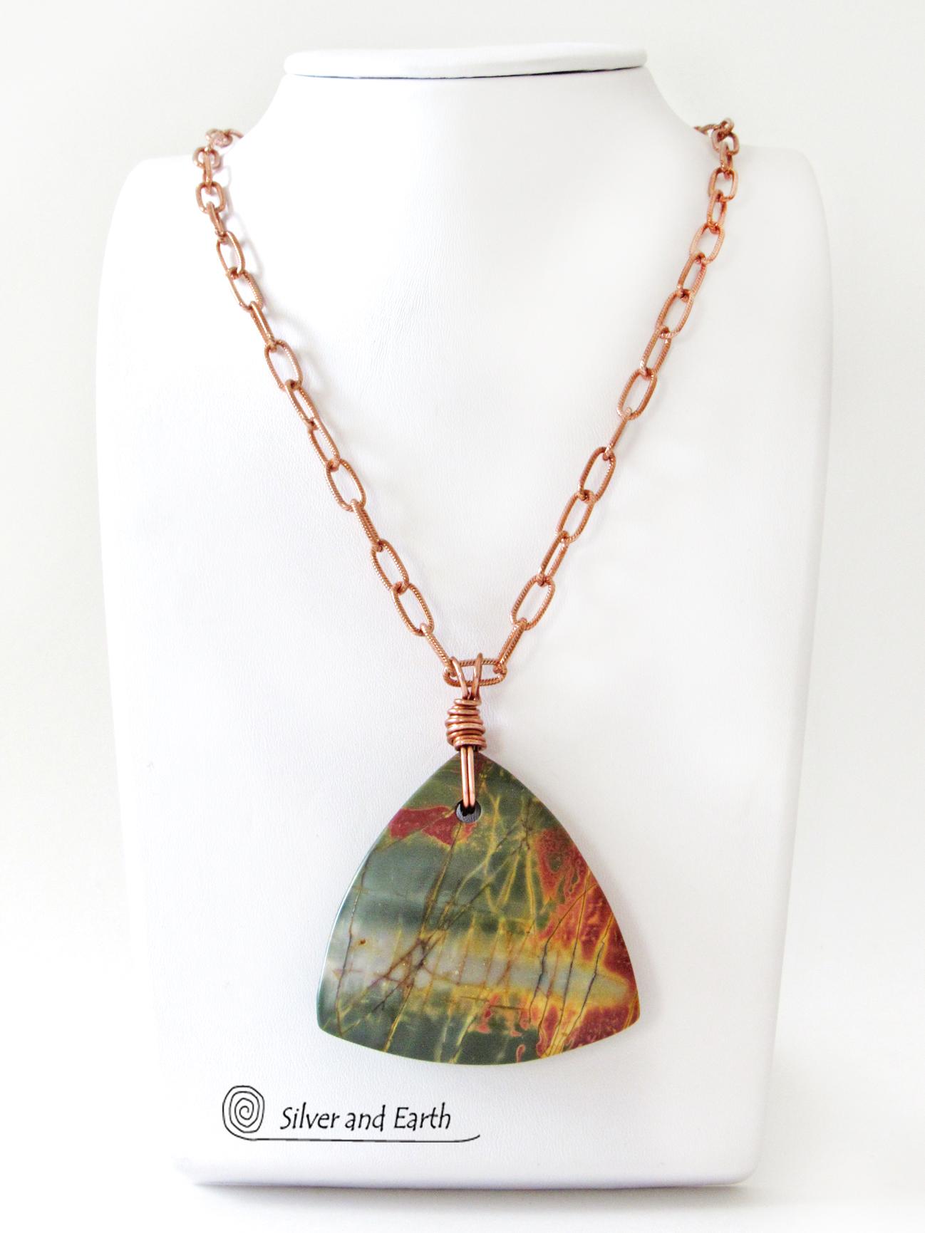 Red Creek Jasper Stone Pendant Necklace - Unisex Jewelry for Men or Women