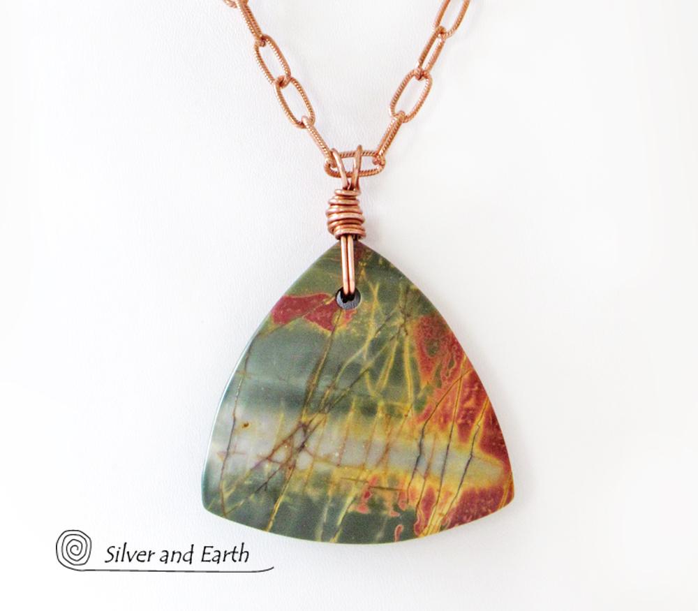 Red Creek Jasper Stone Pendant Necklace - Unisex Jewelry for Men or Women