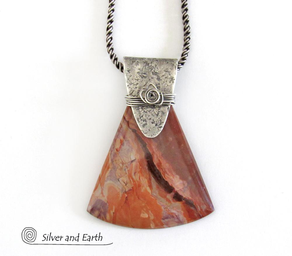 Red Flame Jasper Sterling Silver Necklace - One of Kind Gemstone Jewelry
