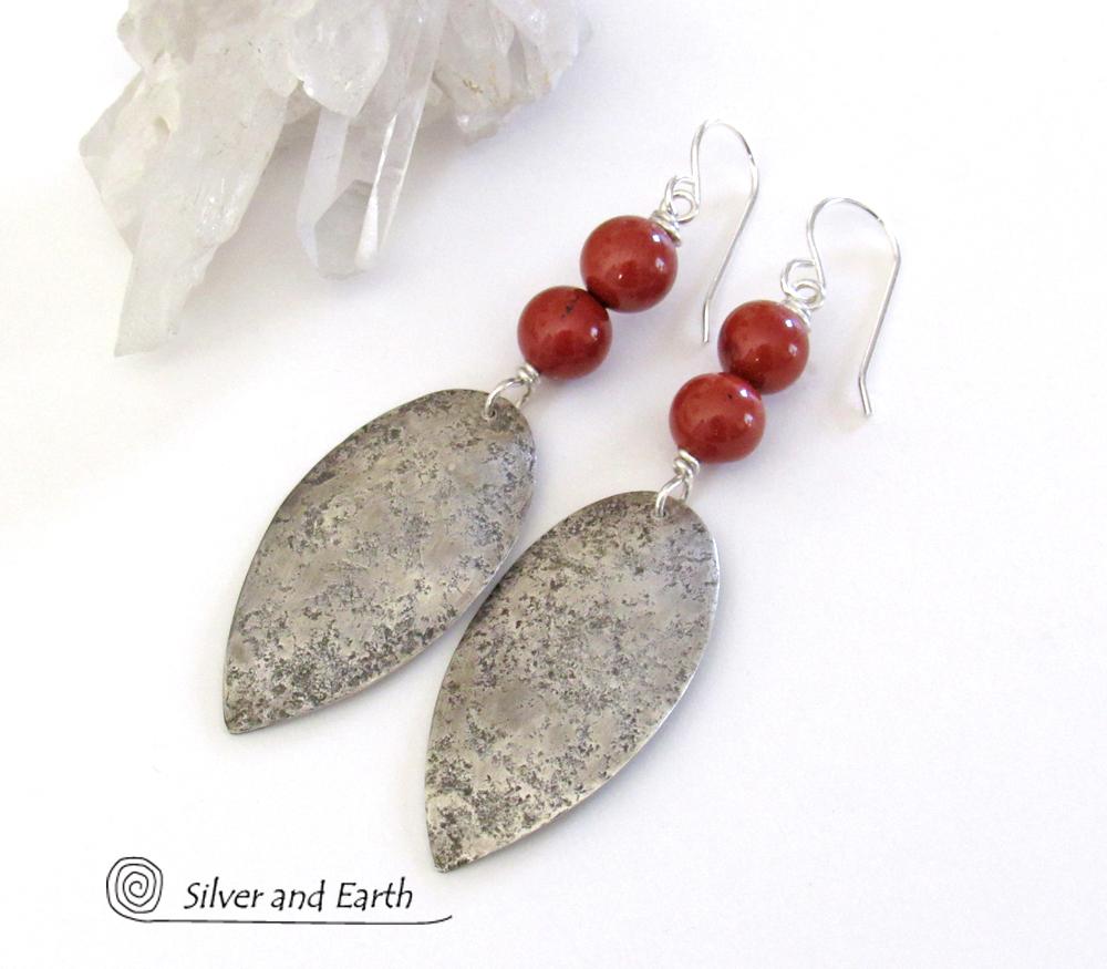 Red Jasper Sterling Silver Earrings - Handmade Silver & Stone Jewelry