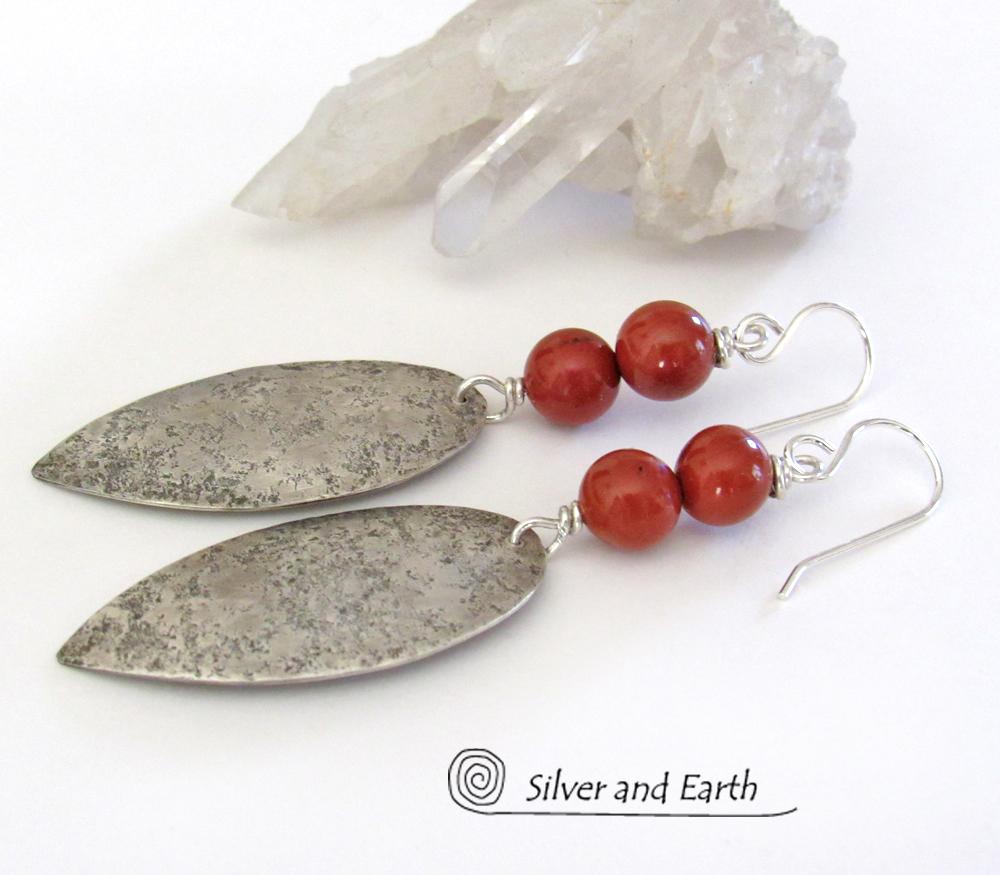 Red Jasper Sterling Silver Earrings - Handmade Silver & Stone Jewelry