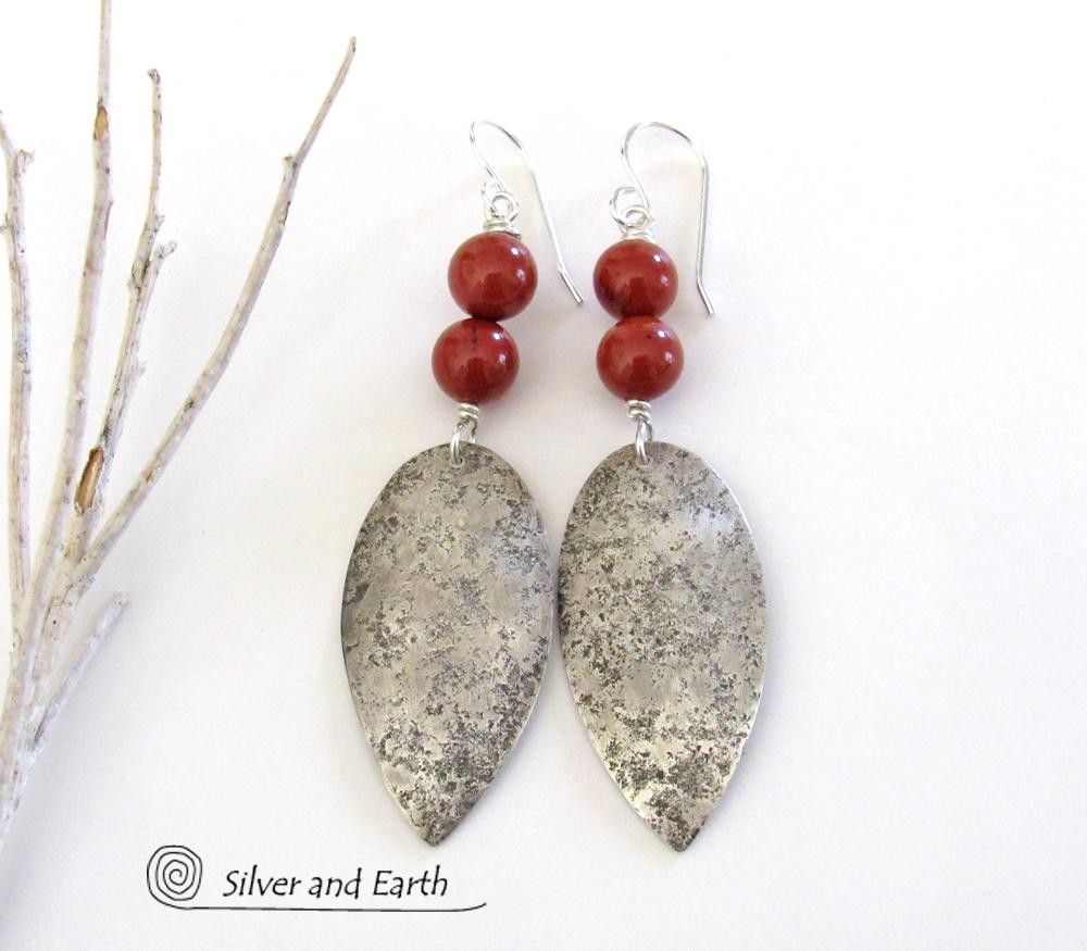 Red Jasper Sterling Silver Earrings - Handmade Silver & Stone Jewelry
