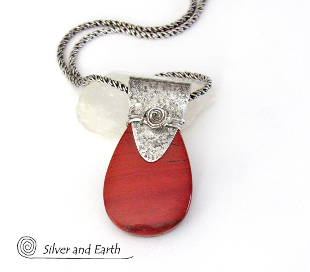 Red Jasper Sterling Silver Necklace - Handmade Silver & Stone Jewelry