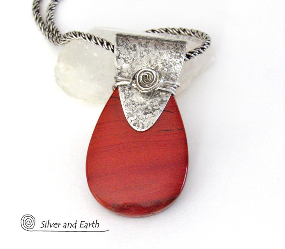 Red Jasper Sterling Silver Necklace - Handmade Silver & Stone Jewelry