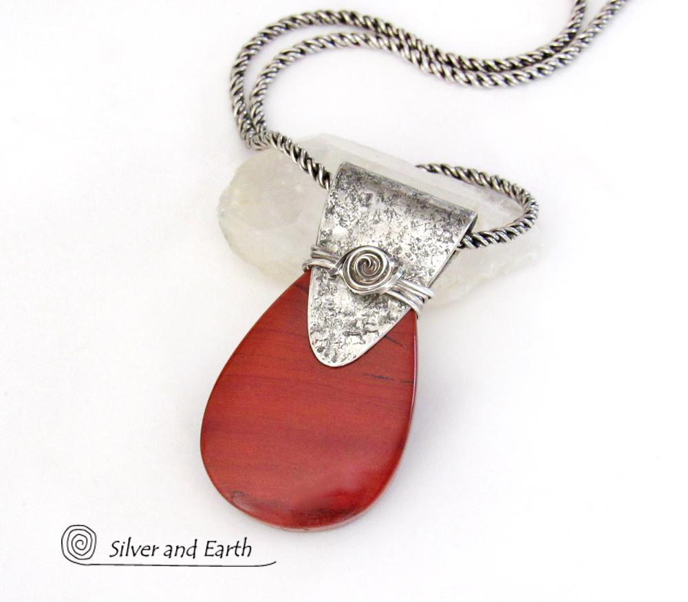 Red Jasper Sterling Silver Necklace - Handmade Silver & Stone Jewelry