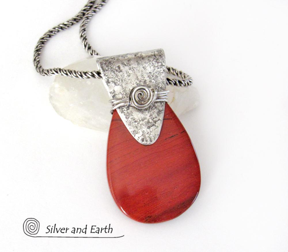 Red Jasper Sterling Silver Necklace - Handmade Silver & Stone Jewelry