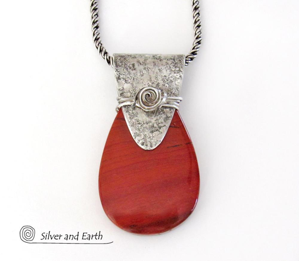 Red Jasper Sterling Silver Necklace - Handmade Silver & Stone Jewelry