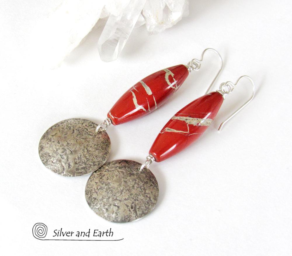 Details about   Sterling Silver Large Natural RED JASPER Gemstone Earrings #2901...Handmade USA 
