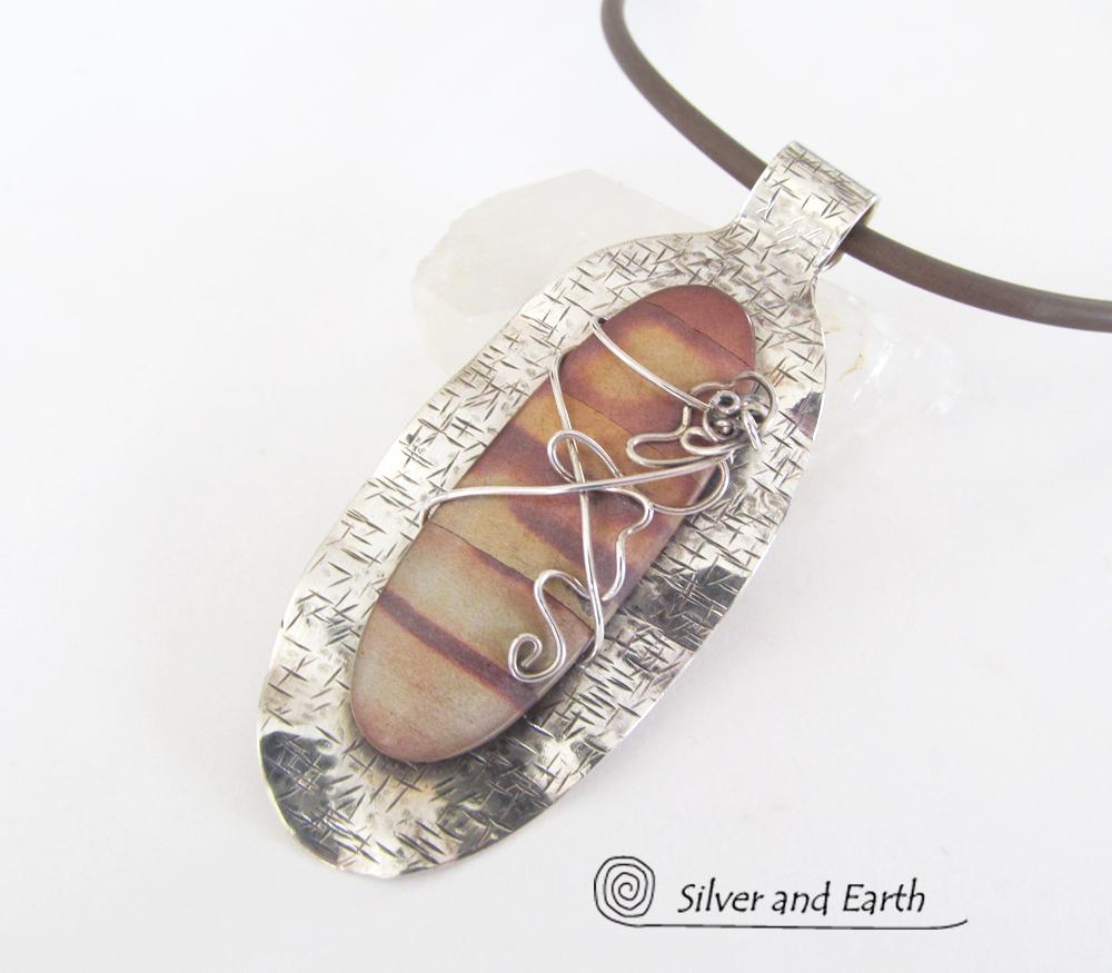 Sterling Silver Pendant Necklace with Natural Picture Jasper Stone