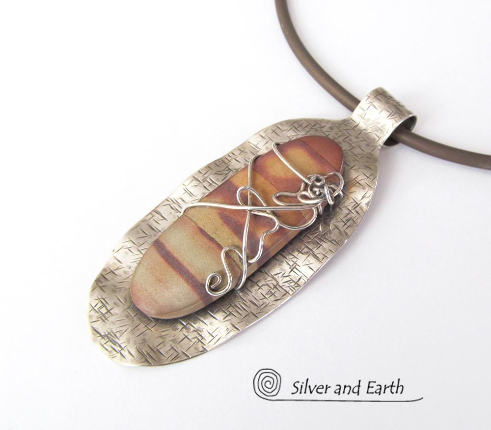 Sterling Silver Pendant Necklace with Natural Picture Jasper Stone