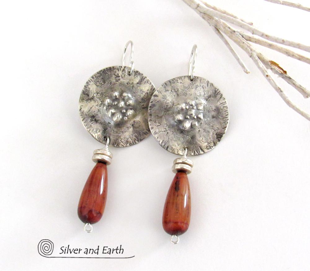 Sterling Silver Earrings with Red Tigers Eye Stones - Unique Sterling Jewelry