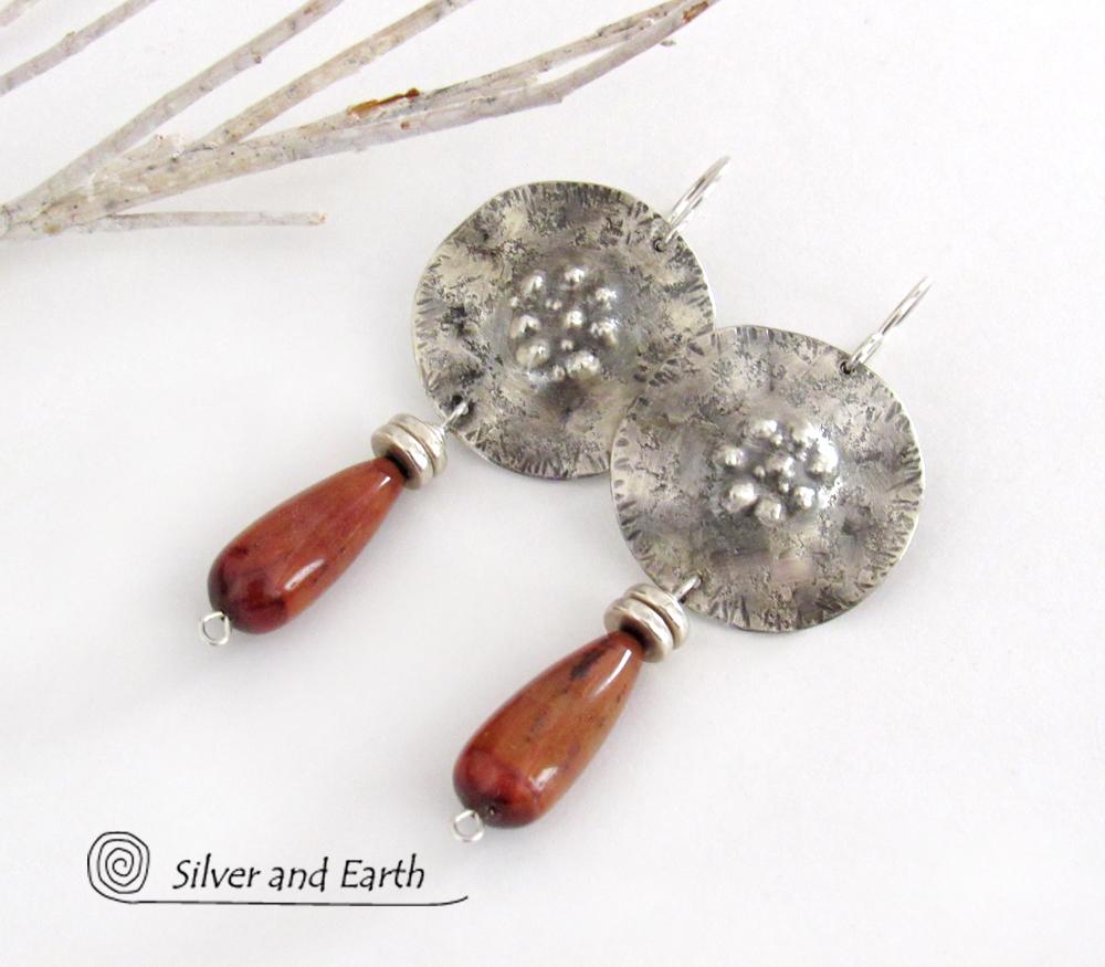 Sterling Silver Earrings with Red Tigers Eye Stones - Unique Sterling Jewelry