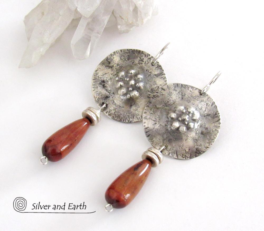 Sterling Silver Earrings with Red Tigers Eye Stones - Unique Sterling Jewelry