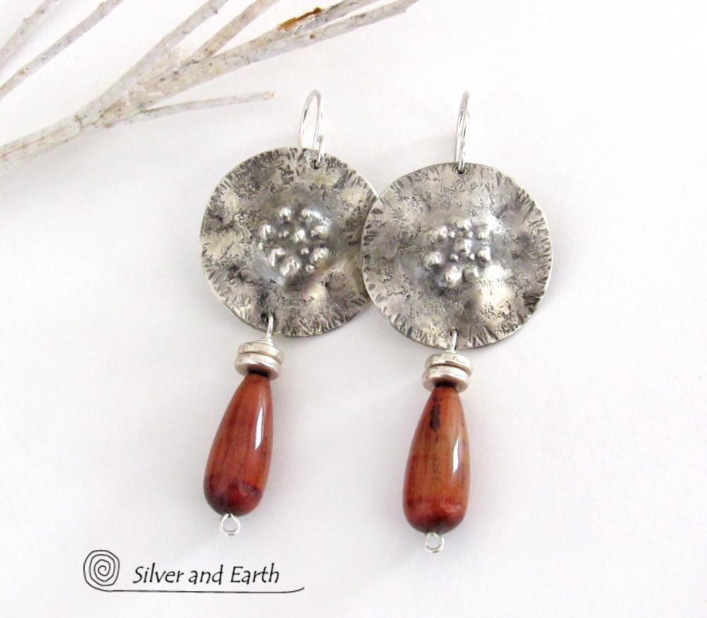 Sterling Silver Earrings with Red Tigers Eye Stones - Unique Sterling Jewelry