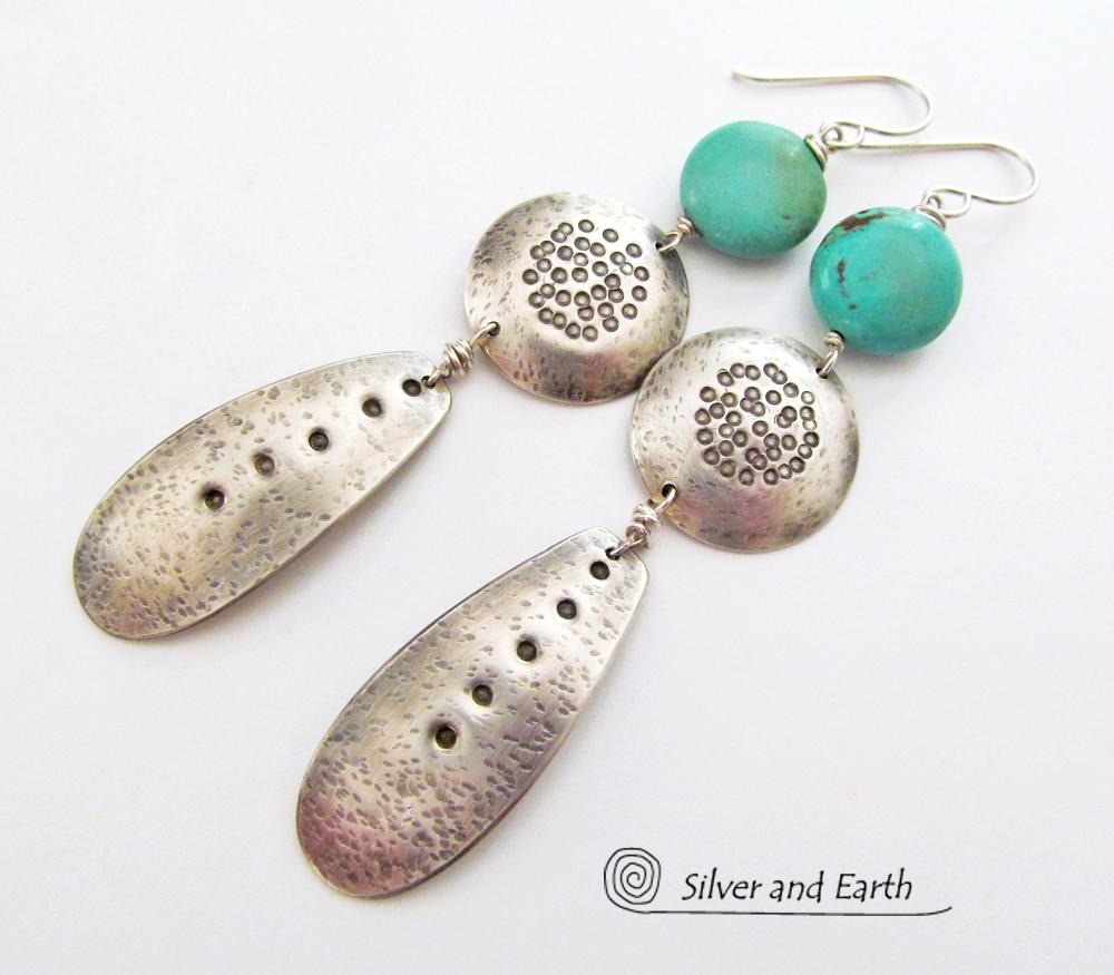 Sterling Silver Earrings with Sleeping Beauty Turquoise - Southwestern Jewelry