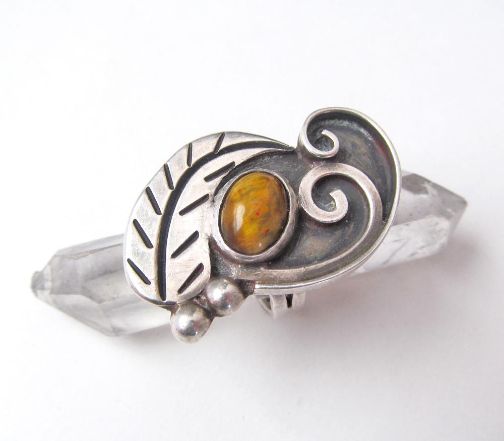 Big Bold Vintage Statement Ring with Sterling Silver Leaf Silver