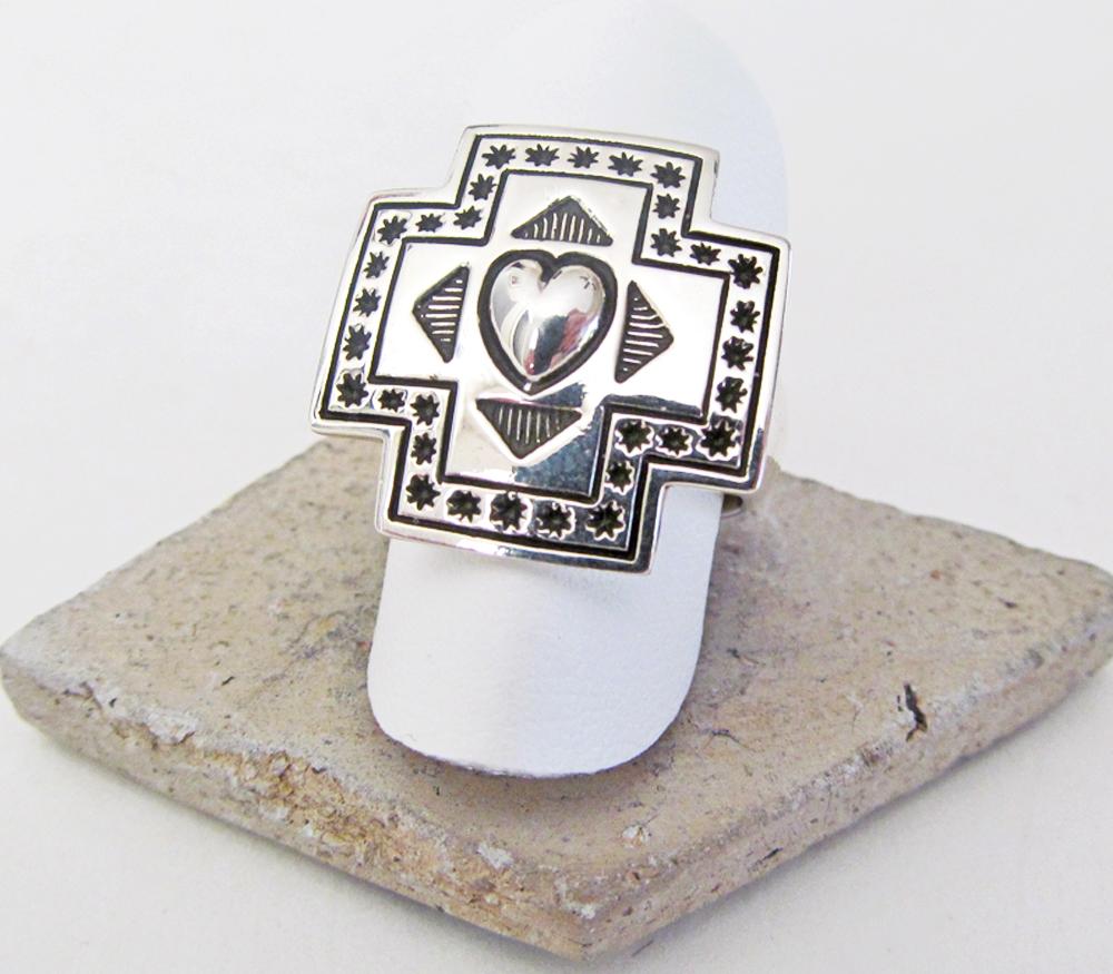 Sterling Silver Heart & Cross Ring - Southwestern Jewelry