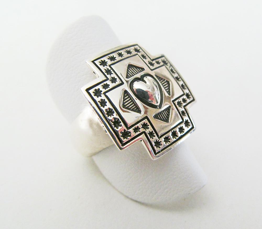 Sterling Silver Heart & Cross Ring - Southwestern Jewelry