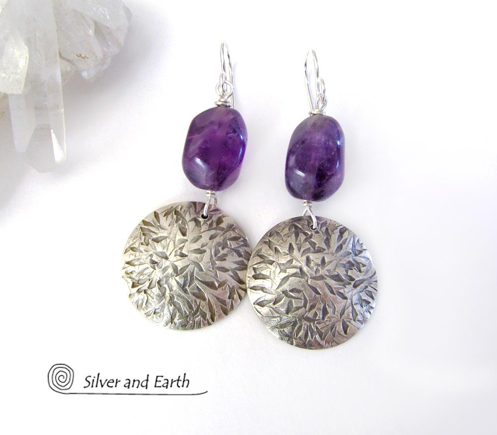 Sterling Silver Earrings with Amethyst Gemstones - February Birthstone Jewelry